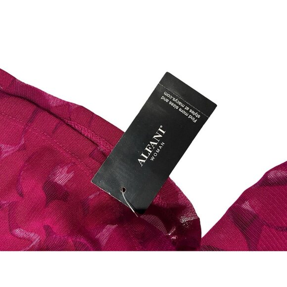 NWT Alfani Blouse Plus 3x Magenta Lace Bell Sleeves V Neck Stretch - Picture 13 of 15